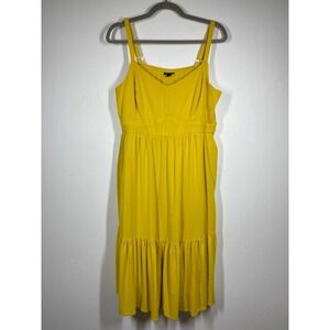 Torrid Yellow Midi Dress 1X Plus Size Spaghetti Strap Ruffle Hem Feminine Dainty